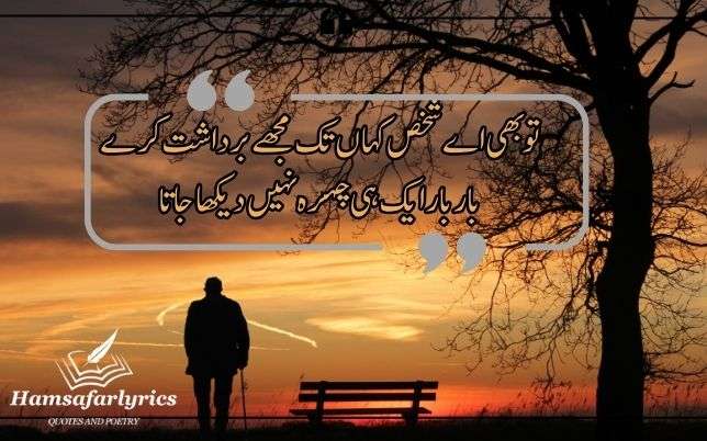 Sad Quotes in urdu تو بھی اے شخص کہاں تک مجھے برداشت کرے بار بار ایک ہی چہرہ نہیں دیکھا جاتا
