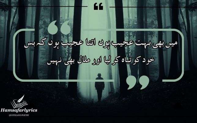 میں بھی بہت عجیب ہوں اتناsad quotes in urdu عجیب ہوں کہ بس خود کو تباہ کر لیا اور ملال بھی نہیں